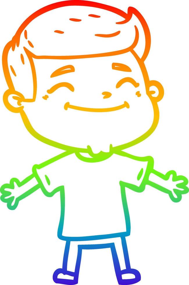 rainbow gradient line drawing happy cartoon man with open arms vector