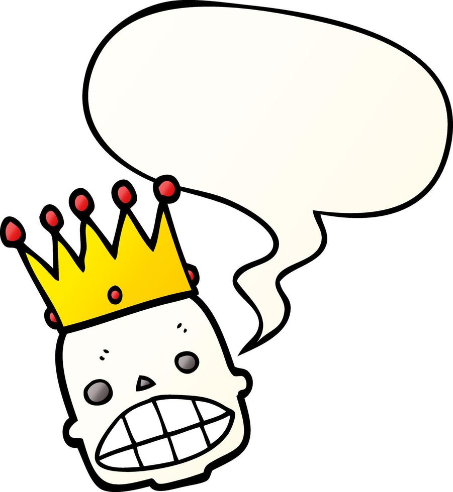 cartoon spooky skull face and crown and speech bubble in smooth gradient style vector