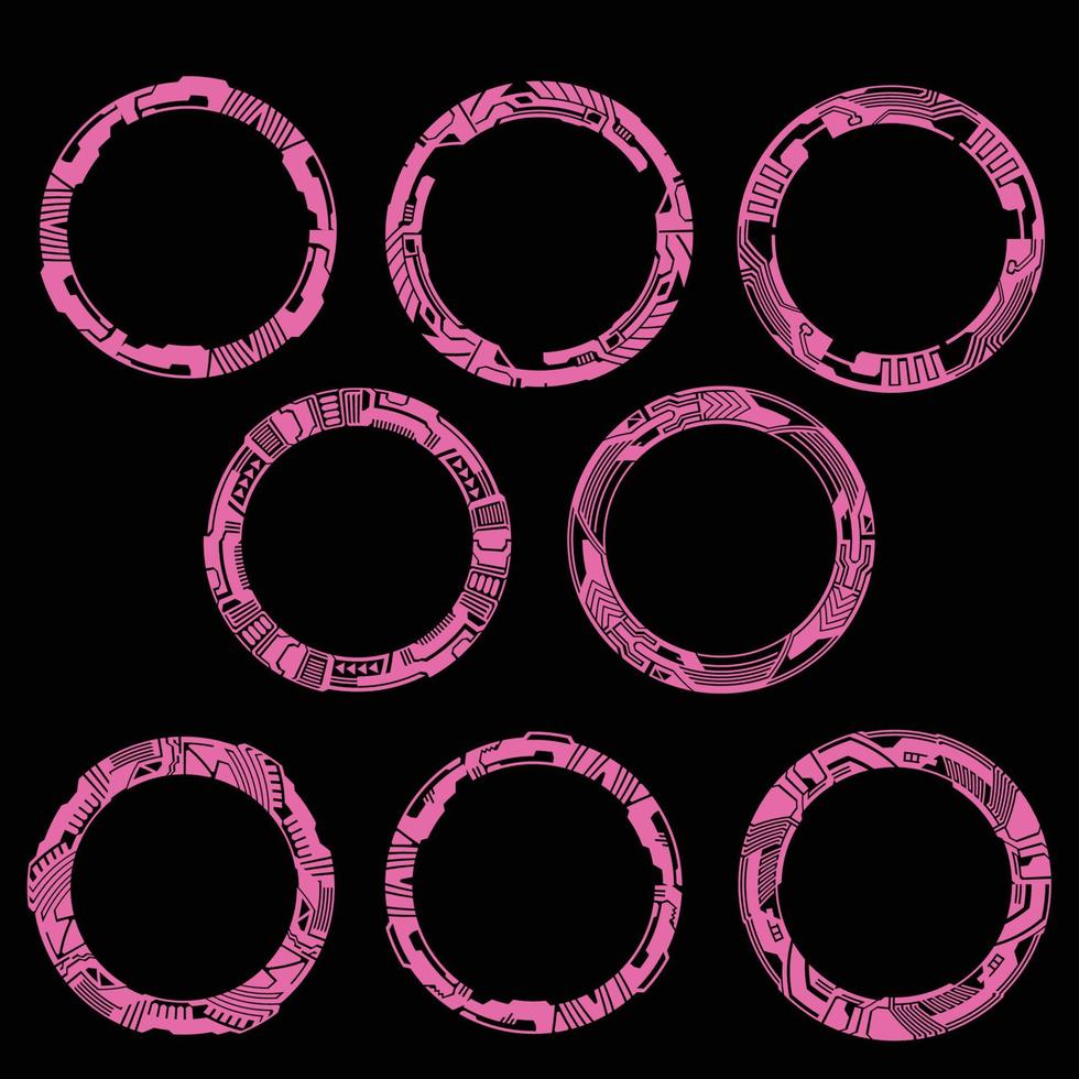 set of cyber punk circle pattern vector