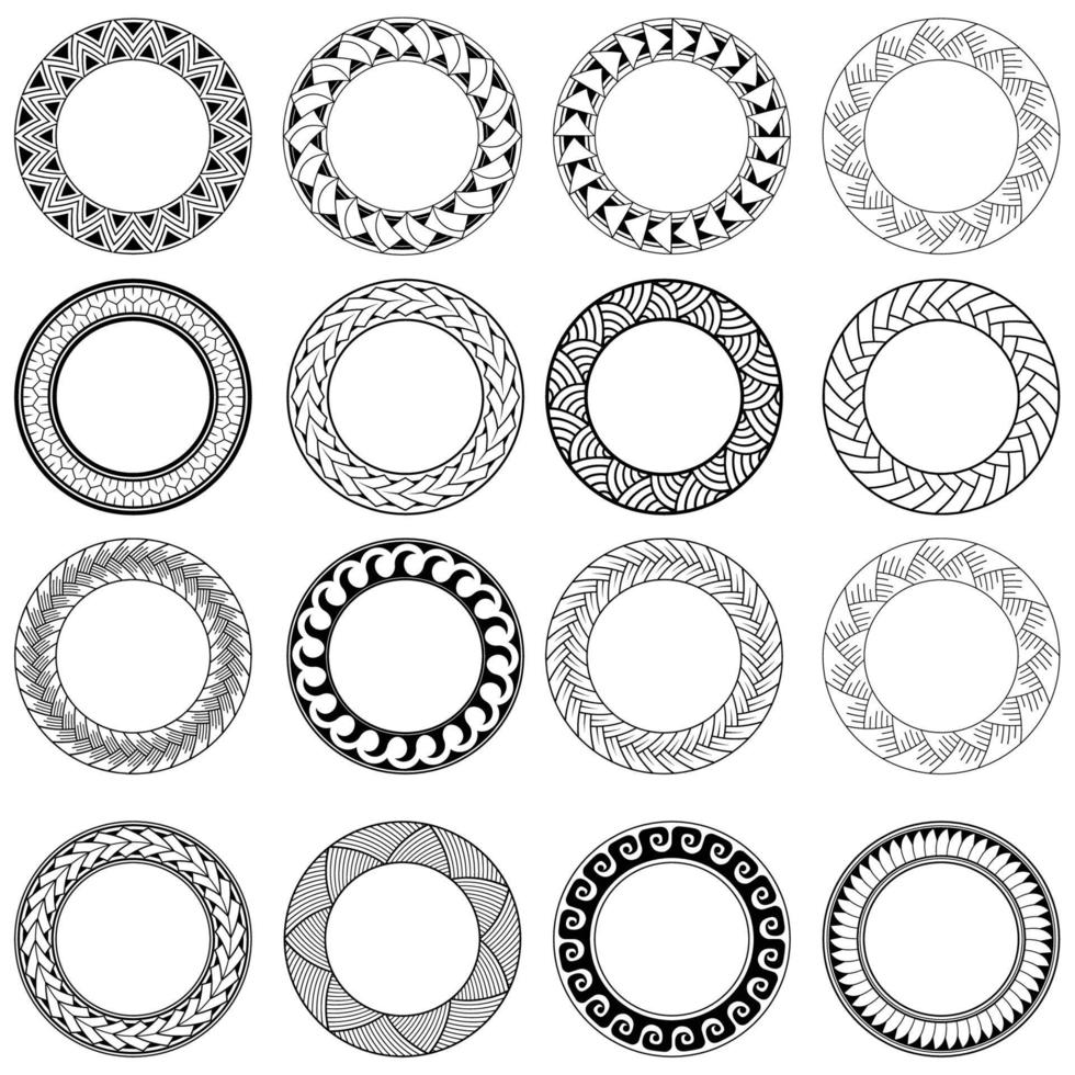 set of circle pattern ornamental element vector