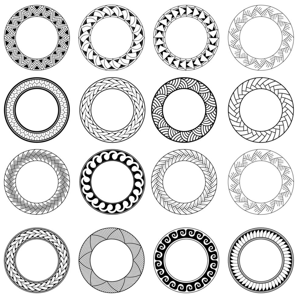 set of circle pattern ornamental element vector