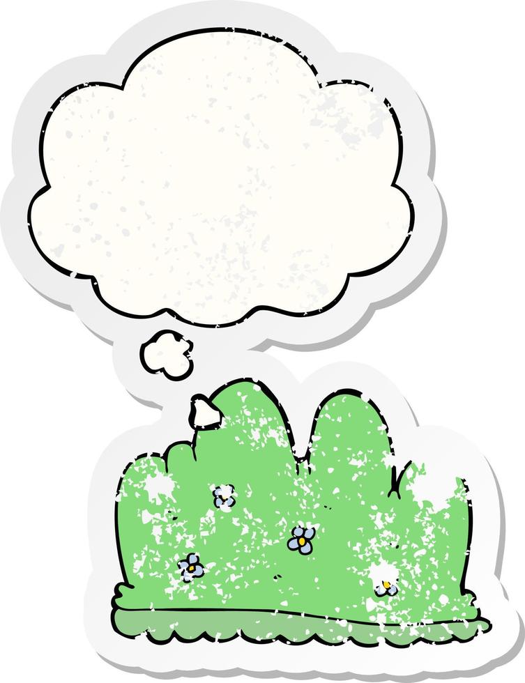 cartoon hedge and thought bubble as a distressed worn sticker vector