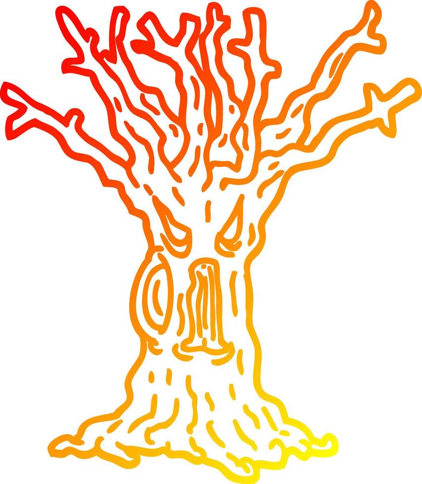 warm gradient line drawing cartoon spooky tree vector