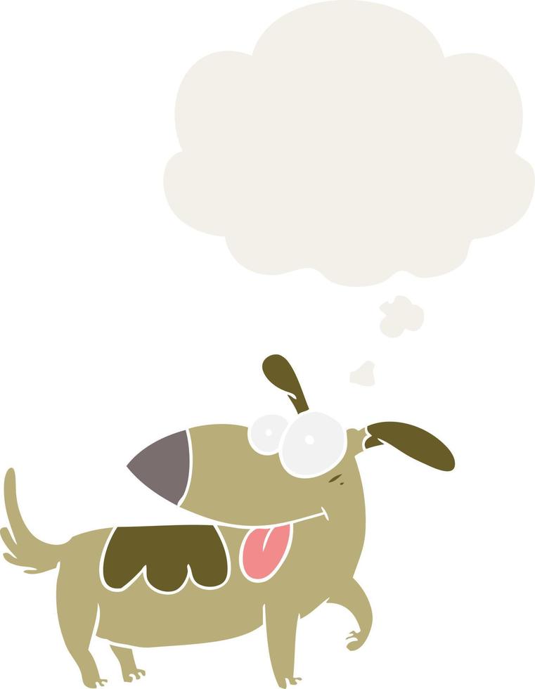 cartoon happy dog and thought bubble in retro style vector