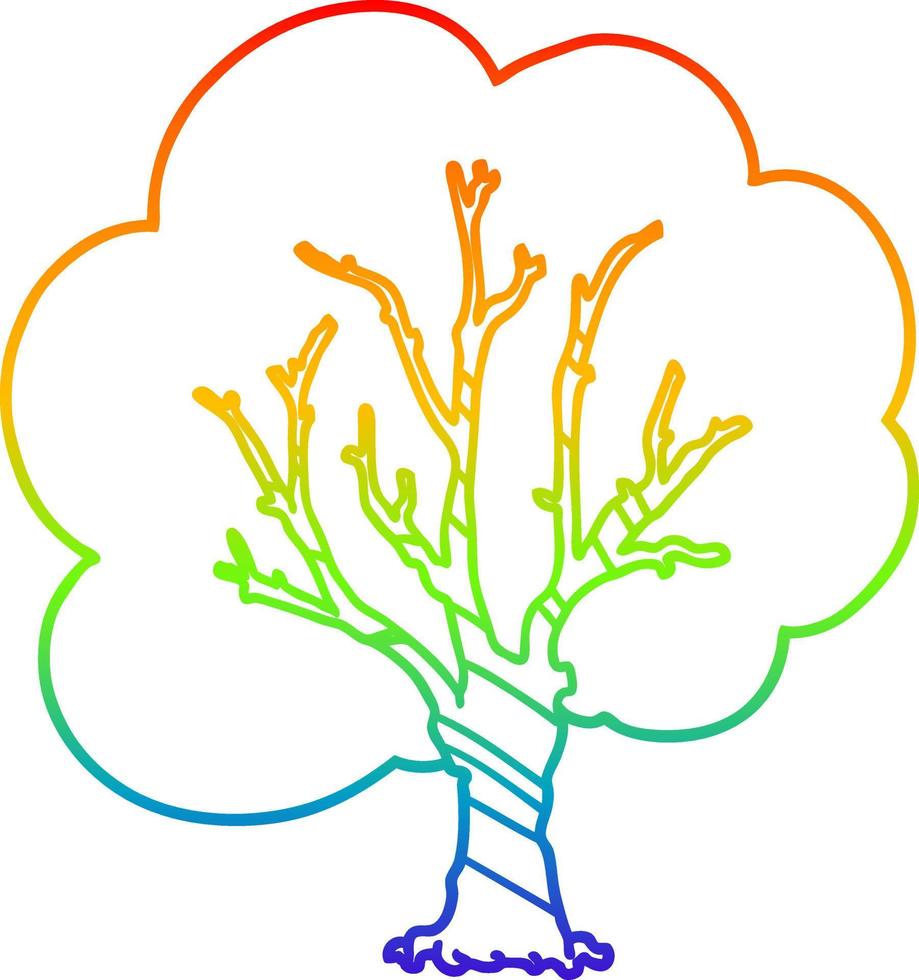 rainbow gradient line drawing cartoon tree vector