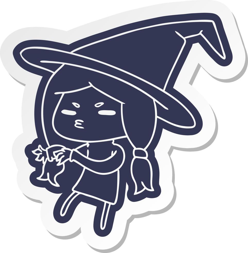 cartoon sticker of a cute witch kawaii girl vector