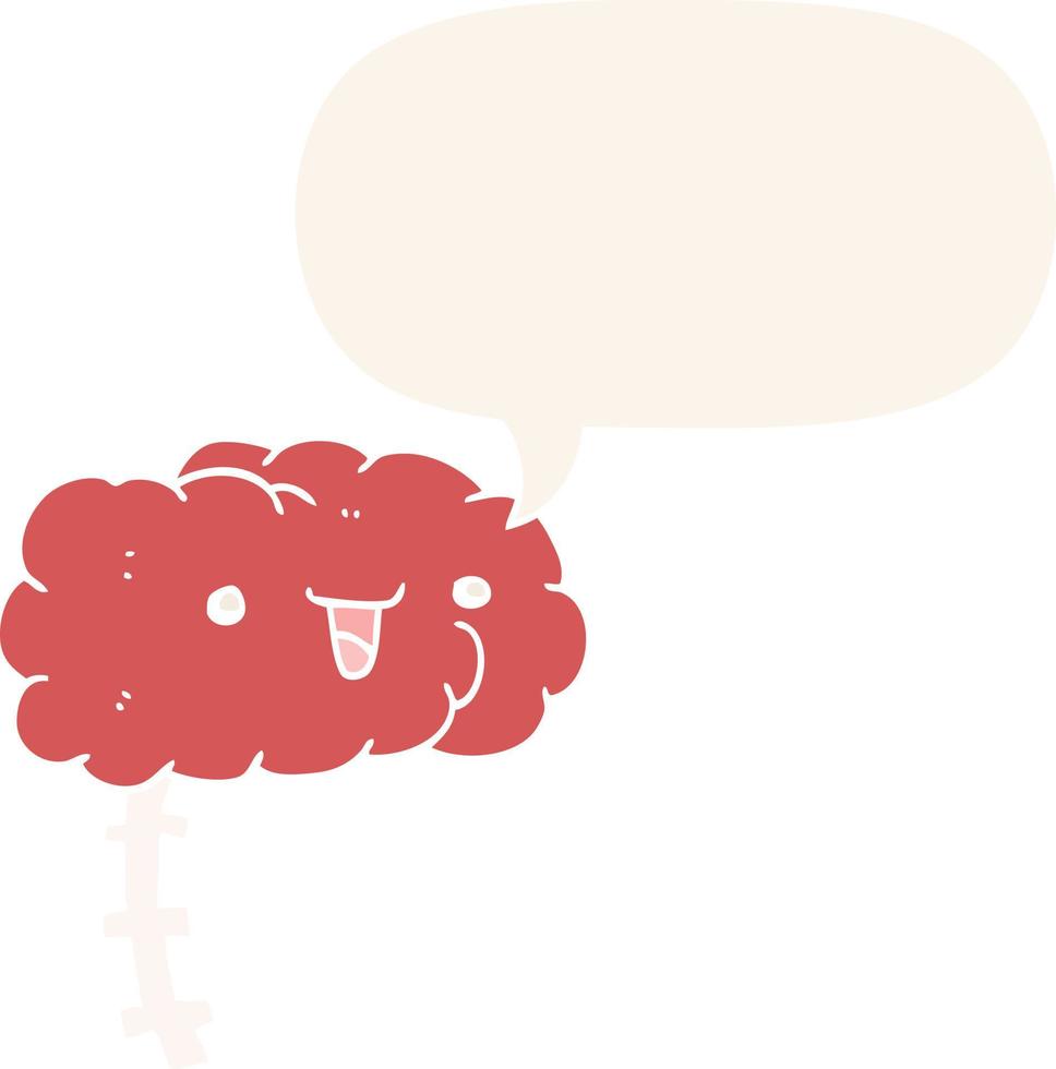 happy cartoon brain and speech bubble in retro style vector