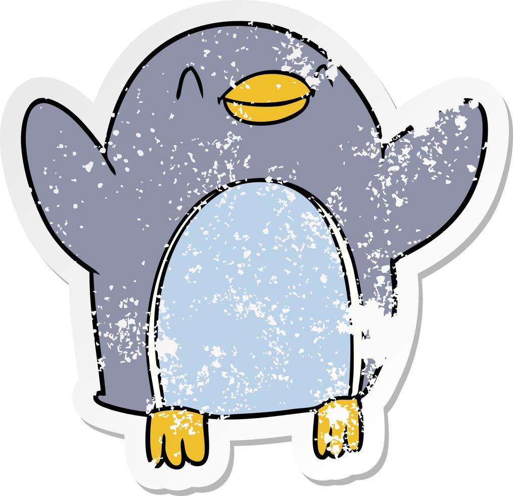 distressed sticker of a cartoon penguin jumping for joy vector