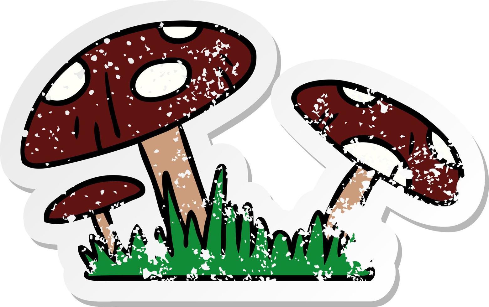 distressed sticker cartoon doodle of a toad stool vector