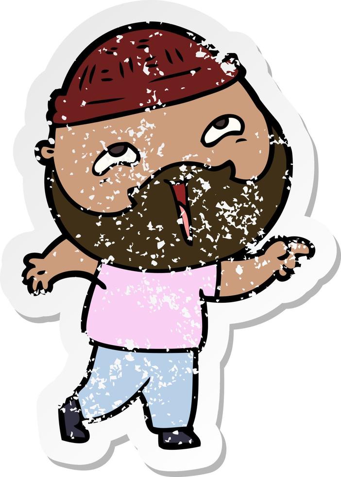 distressed sticker of a cartoon happy bearded man vector