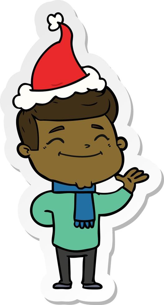 happy sticker cartoon of a man wearing santa hat vector