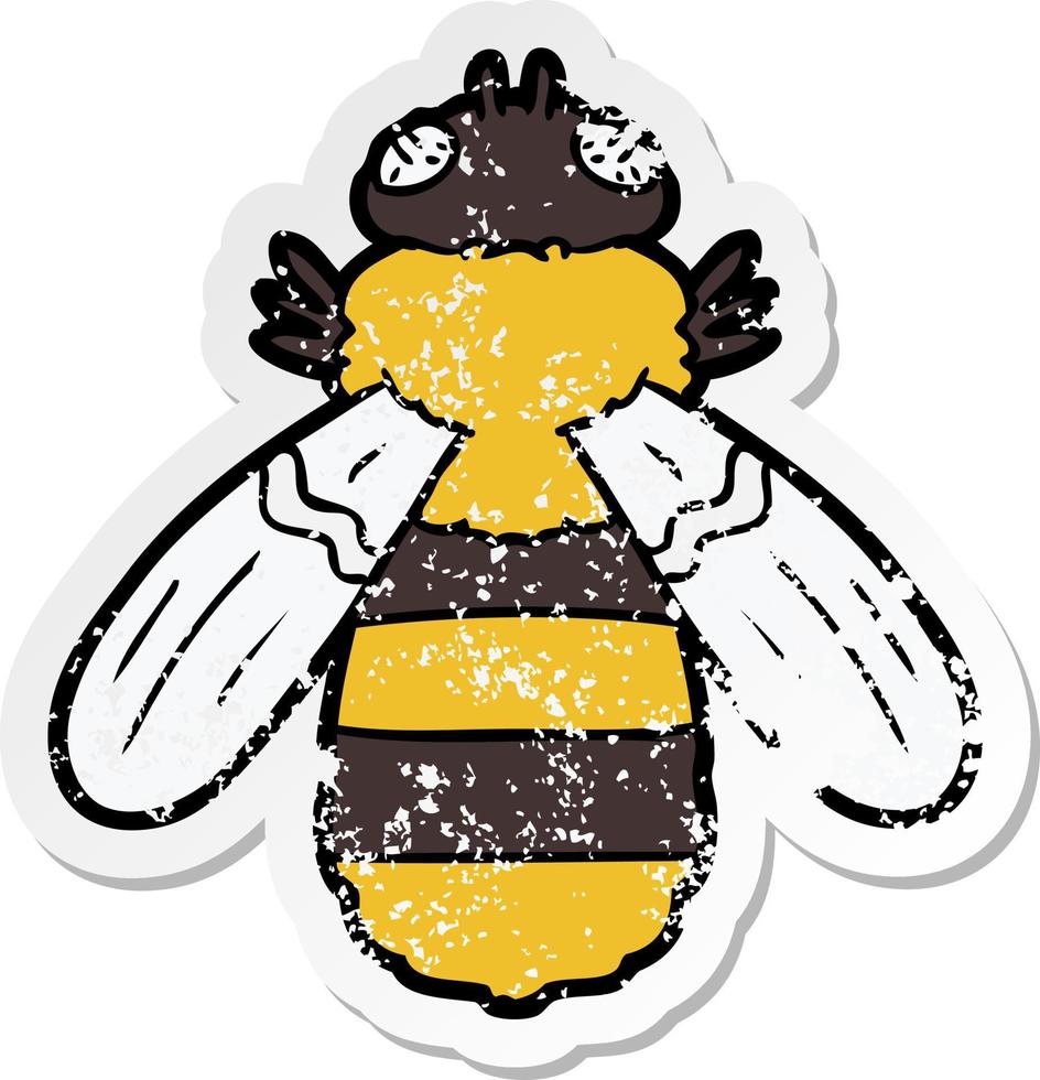 distressed sticker of a cartoon bee vector