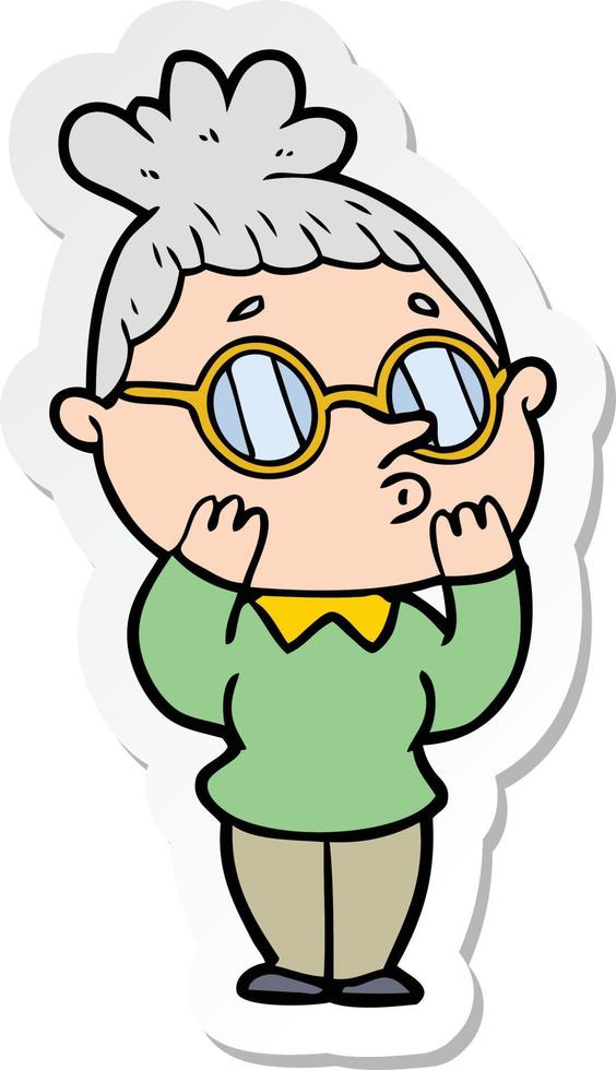 pegatina de una mujer de dibujos animados con gafas vector