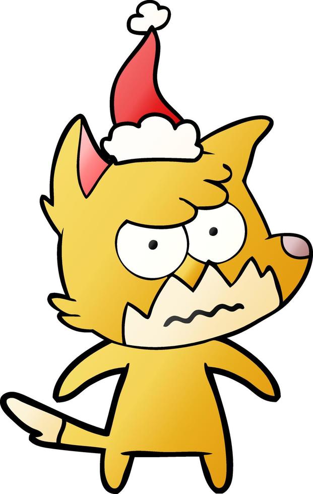 gradient cartoon of a annoyed fox wearing santa hat vector