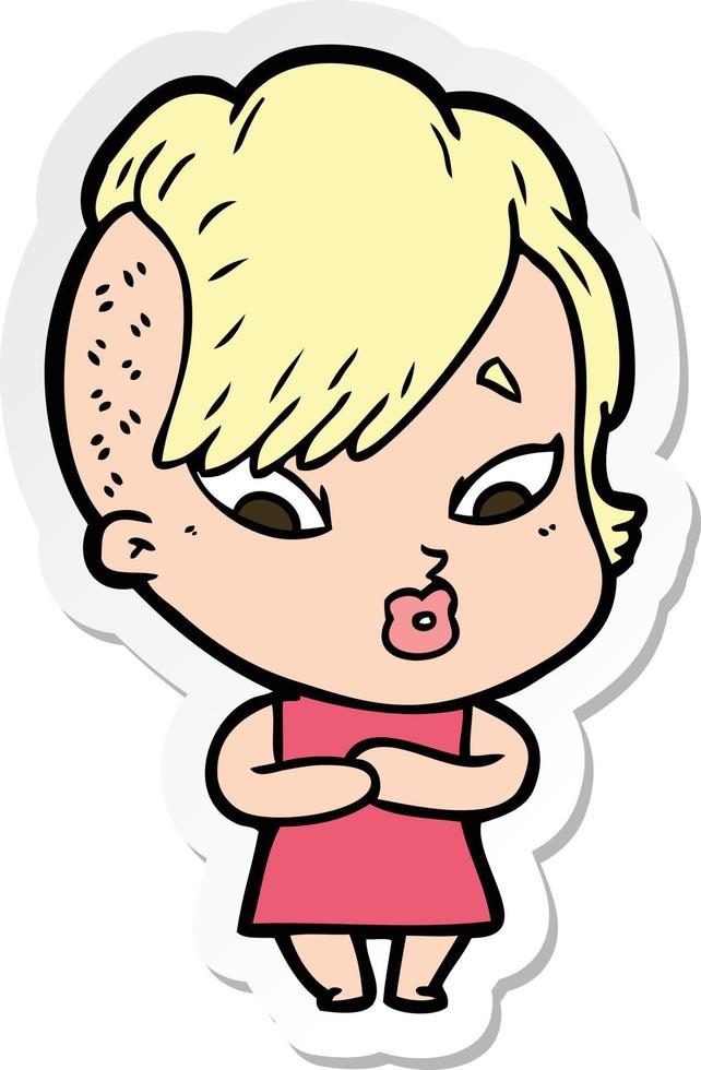 sticker of a cartoon surprised girl vector