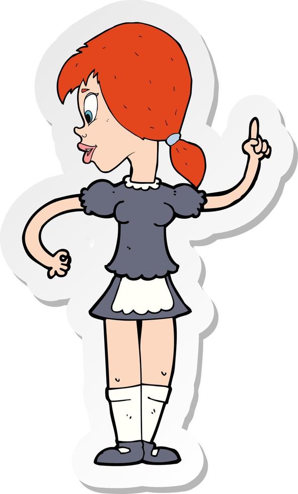 sticker of a cartoon waitress calling order vector