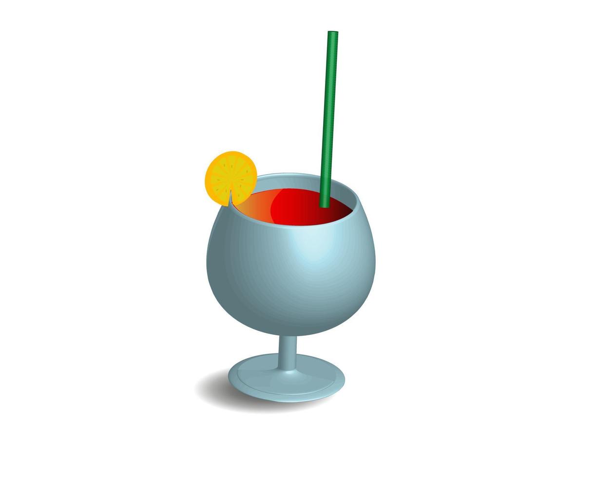 wineglass with cocktail and lemon  on a white background vector