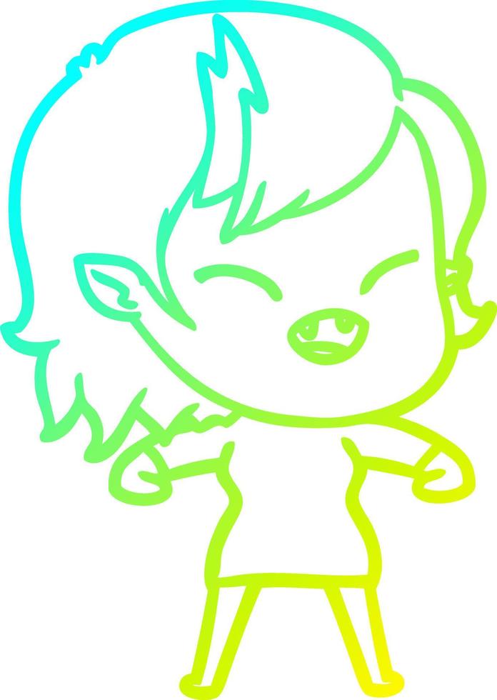cold gradient line drawing cartoon laughing vampire girl vector