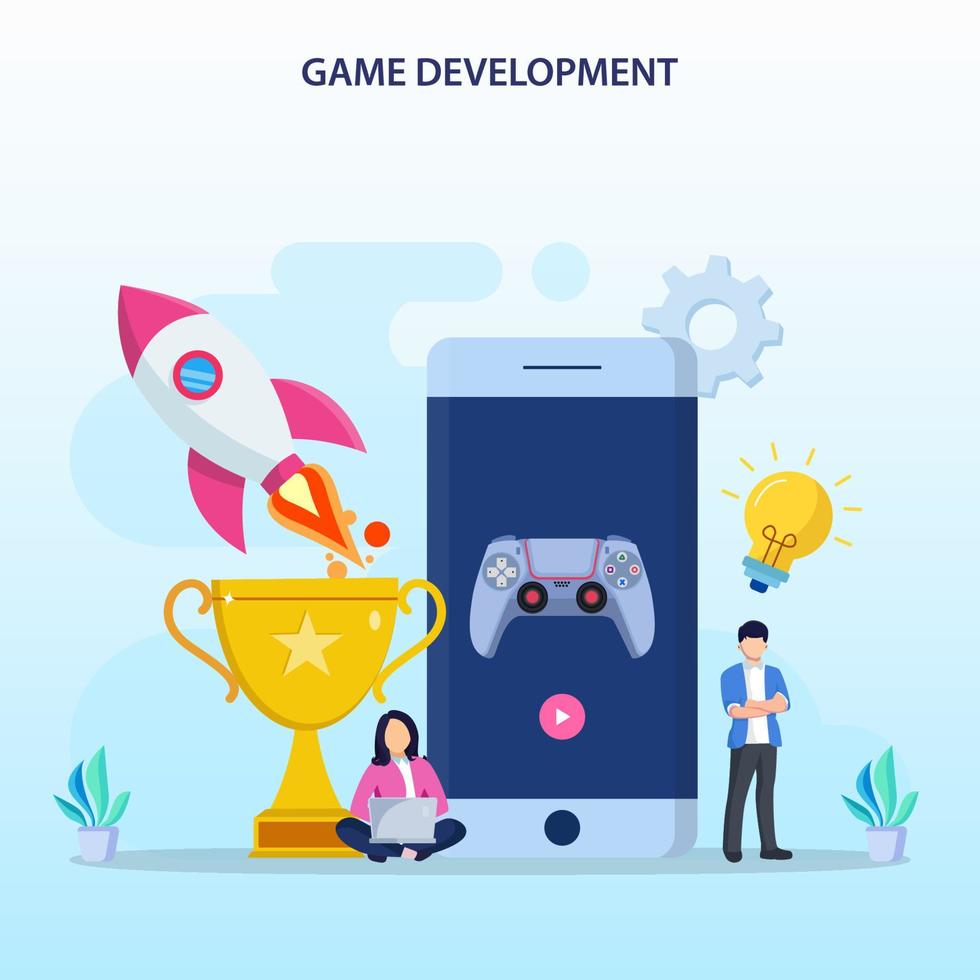 Game development concept. Game design digital technology, programming and codding. vector