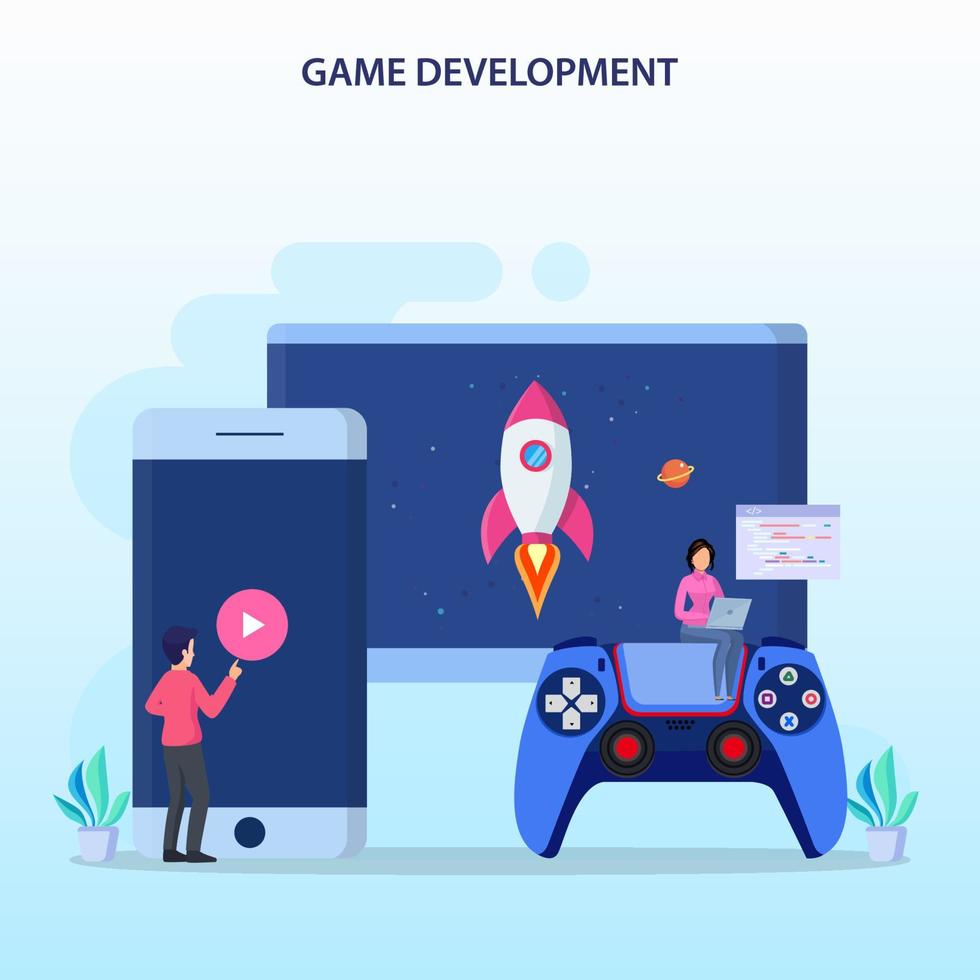 Game development concept. Game design digital technology, programming and codding. vector