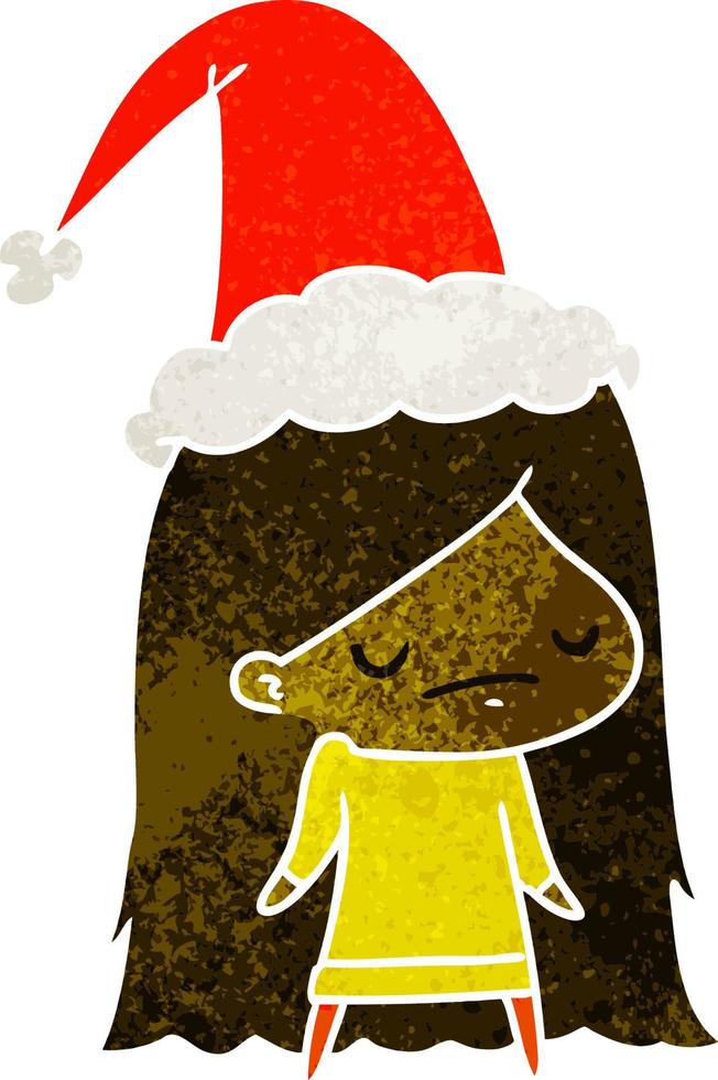 christmas retro cartoon of kawaii girl vector