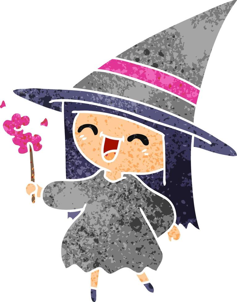 retro cartoon of cute kawaii witch vector