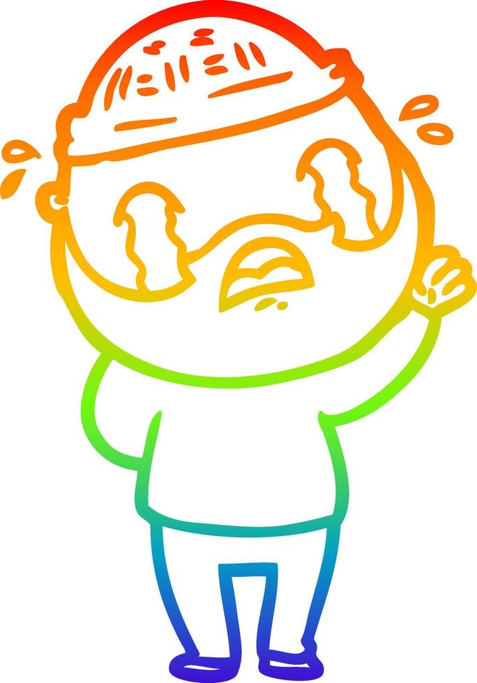 rainbow gradient line drawing cartoon bearded man crying vector