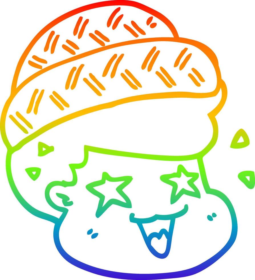 rainbow gradient line drawing cartoon boy wearing hat vector