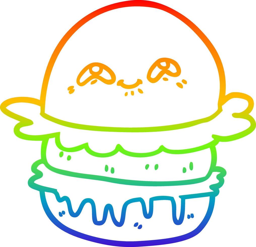 hamburguesa de comida rápida de dibujos animados de dibujo de línea de degradado de arco iris vector