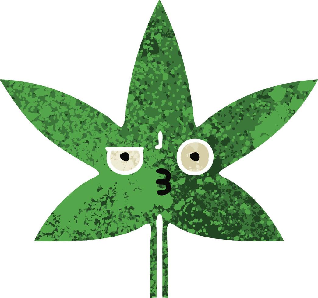 hoja de marihuana de dibujos animados de estilo de ilustración retro vector