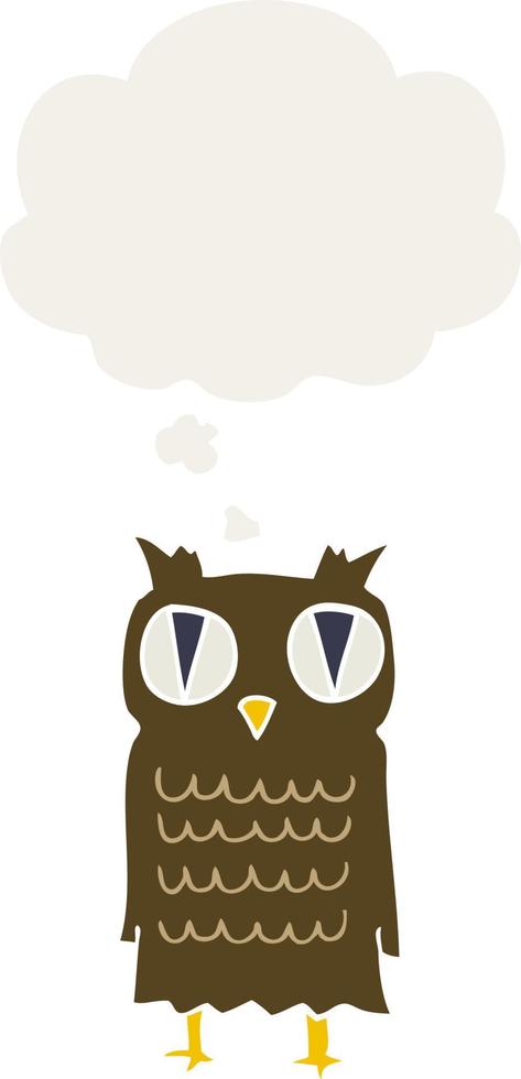 cartoon owl and thought bubble in retro style vector