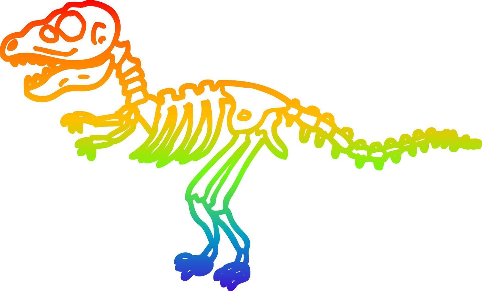 dibujo de línea de gradiente de arco iris huesos de dinosaurio de dibujos animados vector