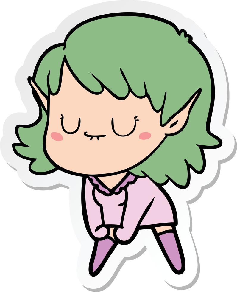 sticker of a happy cartoon elf girl posing vector