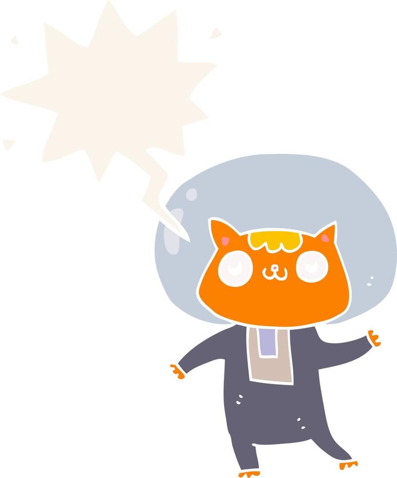 cartoon space cat and speech bubble in retro style vector