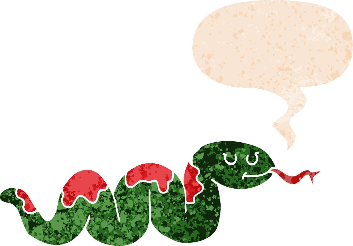 cartoon snake and speech bubble in retro textured style vector