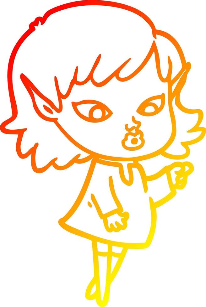 warm gradient line drawing pointing cartoon elf girl vector