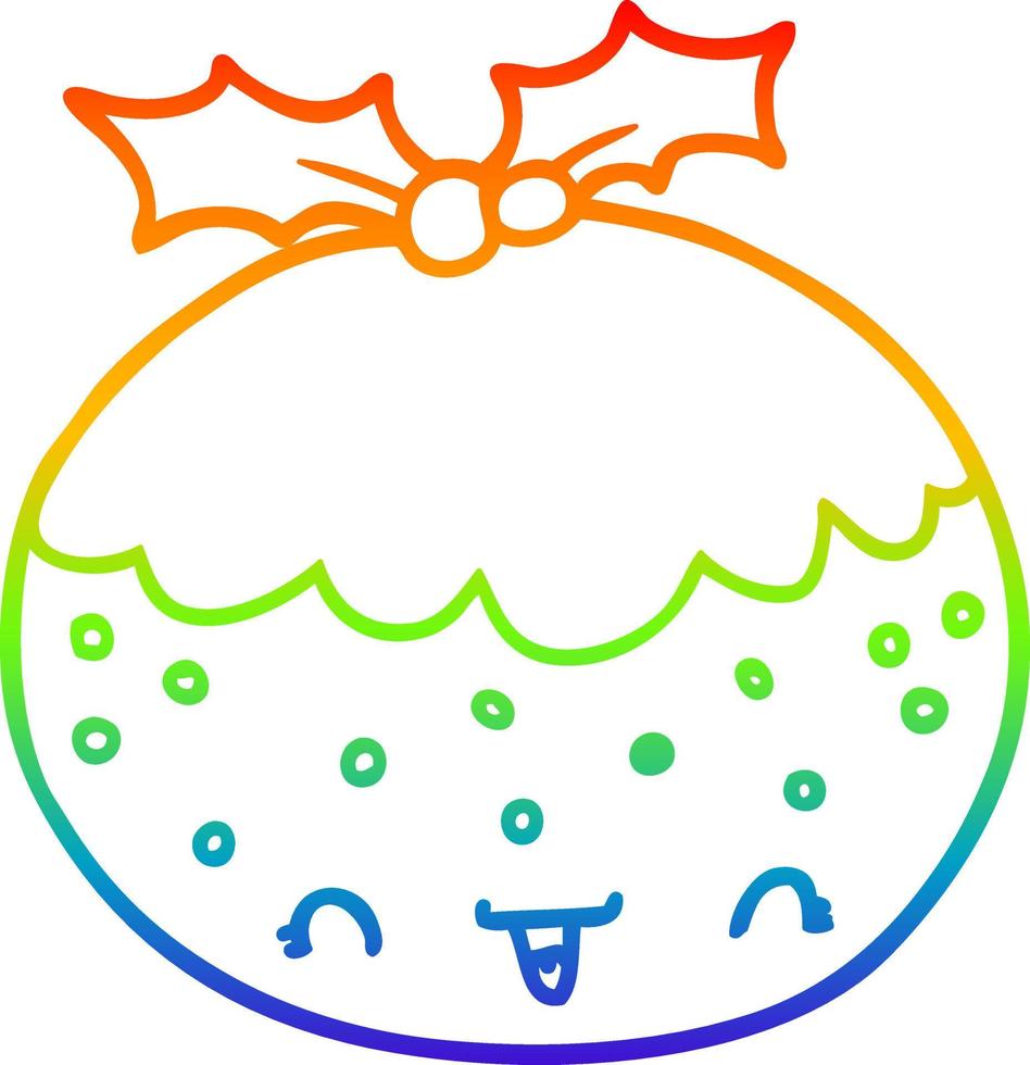 dibujo de línea de gradiente de arco iris pudín de navidad de dibujos animados lindo vector