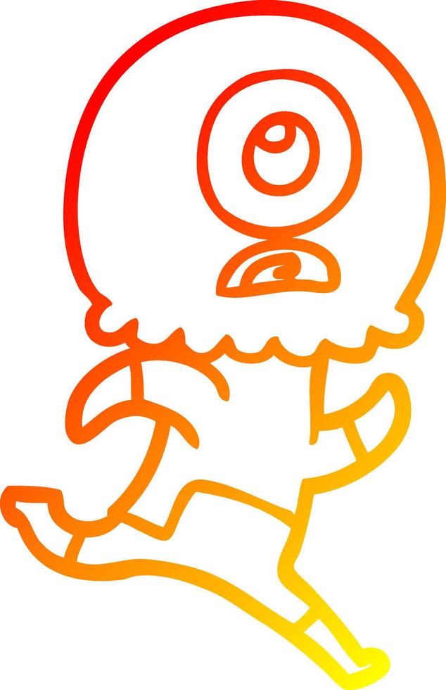 warm gradient line drawing cartoon cyclops alien spaceman running vector