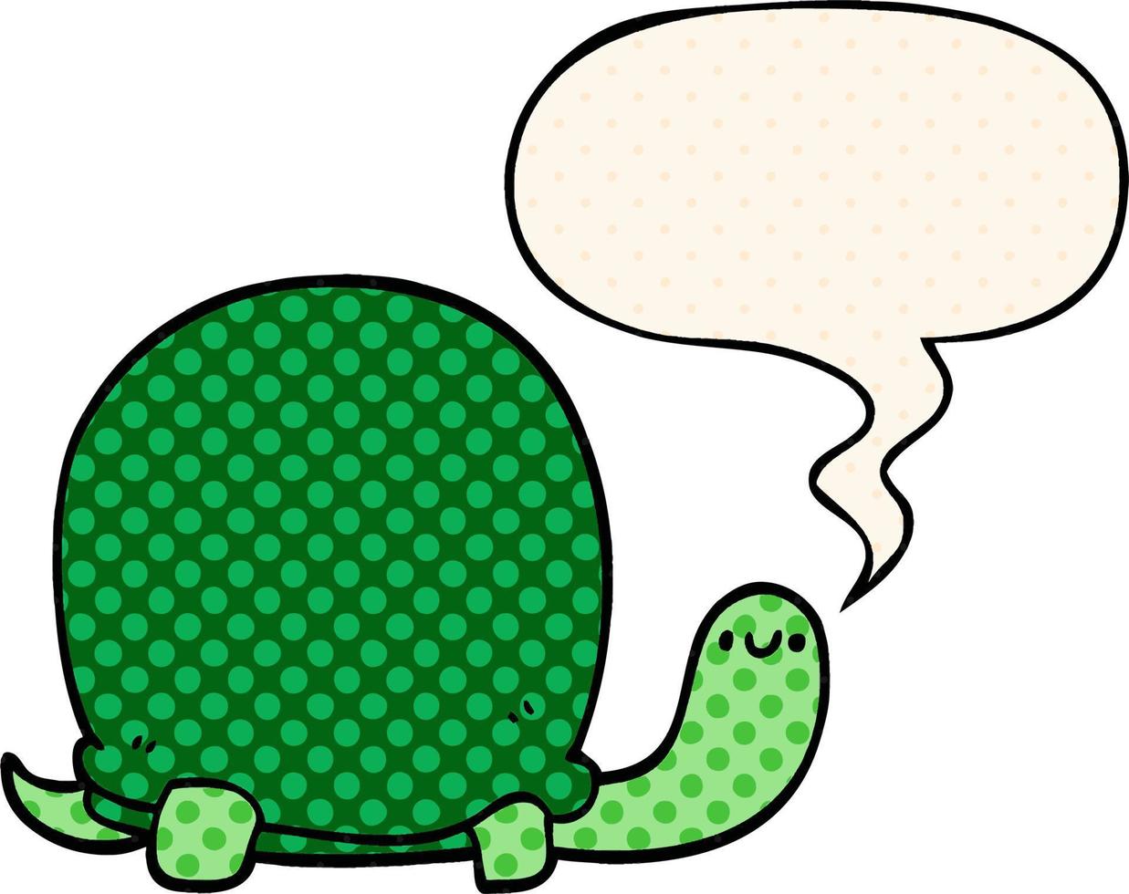 cute cartoon tortoise and speech bubble in comic book style vector