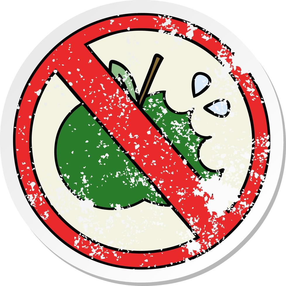 distressed sticker of a cute cartoon no healthy food allowed sign vector