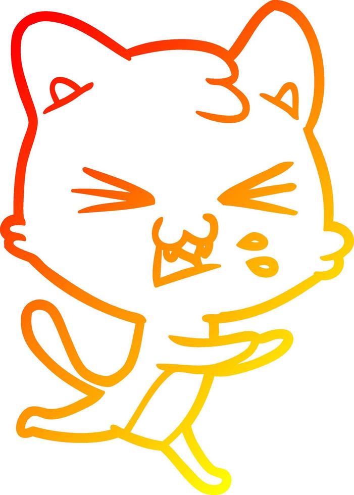 línea de gradiente cálido dibujo gato de dibujos animados silbido vector