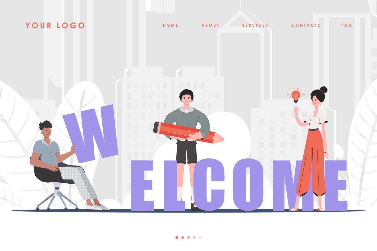 Welcome Landing Page Diverse Team of People Home page for website. Trendy cartoon character. Vector. vector