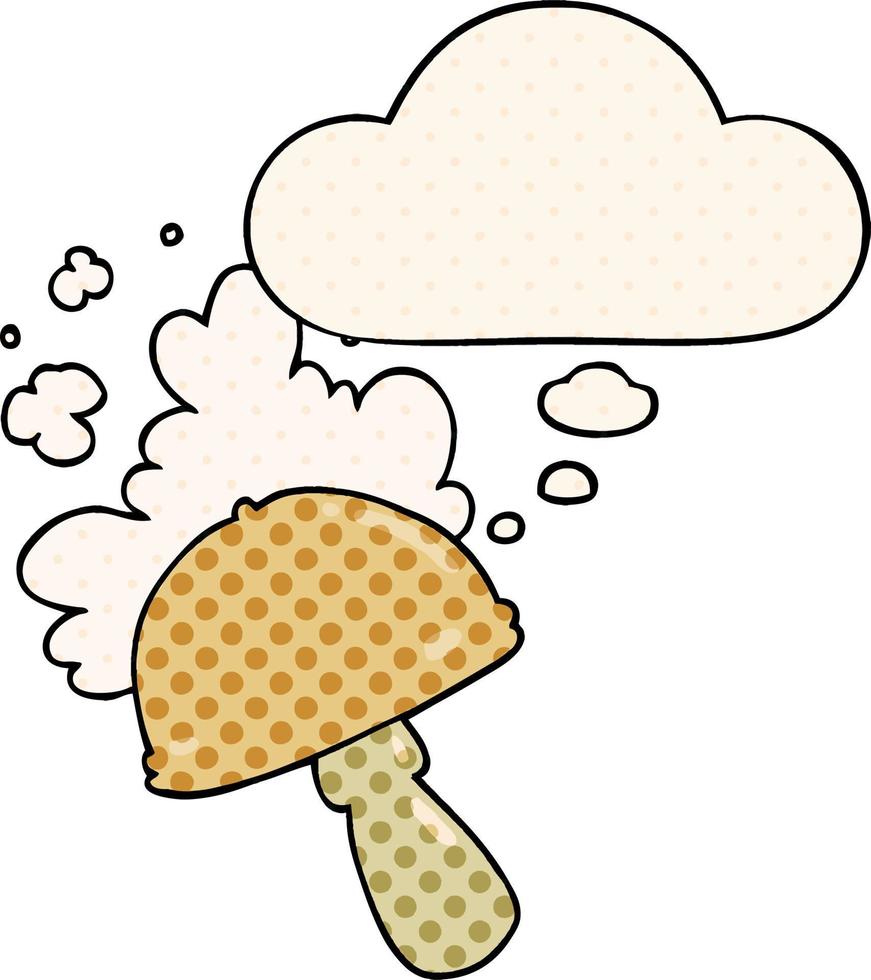 cartoon mushroom with spore cloud and thought bubble in comic book style  10638401 Vector Art at Vecteezy