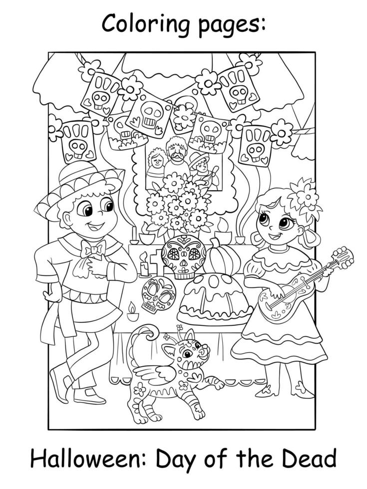 Coloring Halloween Day of the Dead vector illustration