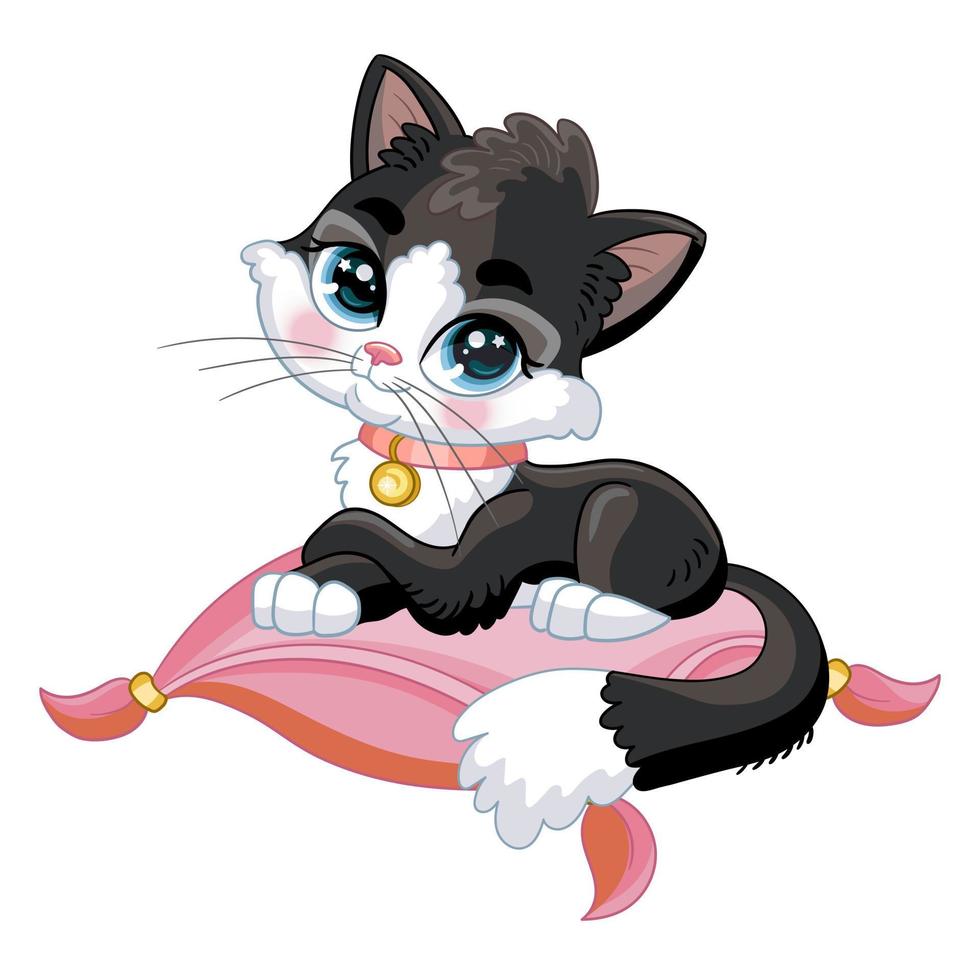 lindo gatito negro acostado en una almohada personaje de dibujos animados ilustración vectorial vector