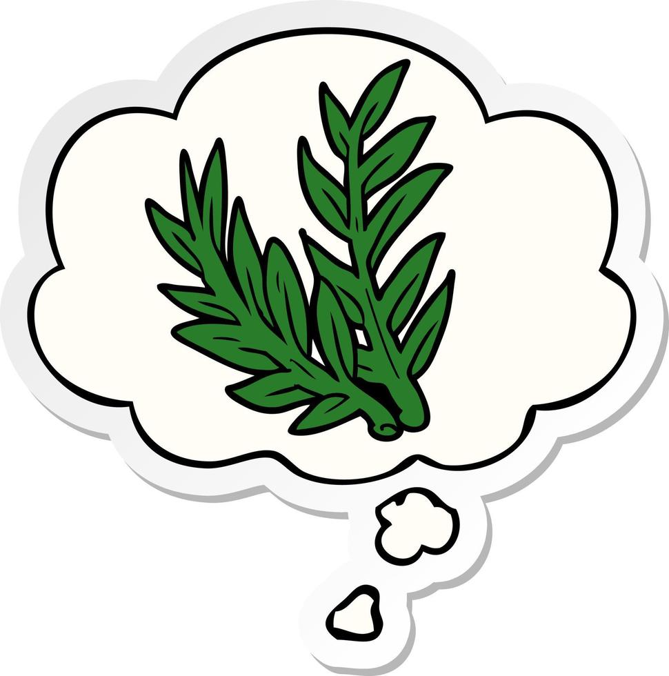 cartoon plant and thought bubble as a printed sticker vector