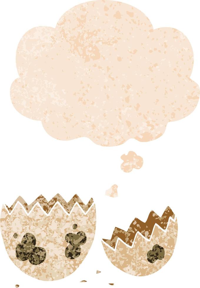 cartoon cracked egg and thought bubble in retro textured style vector