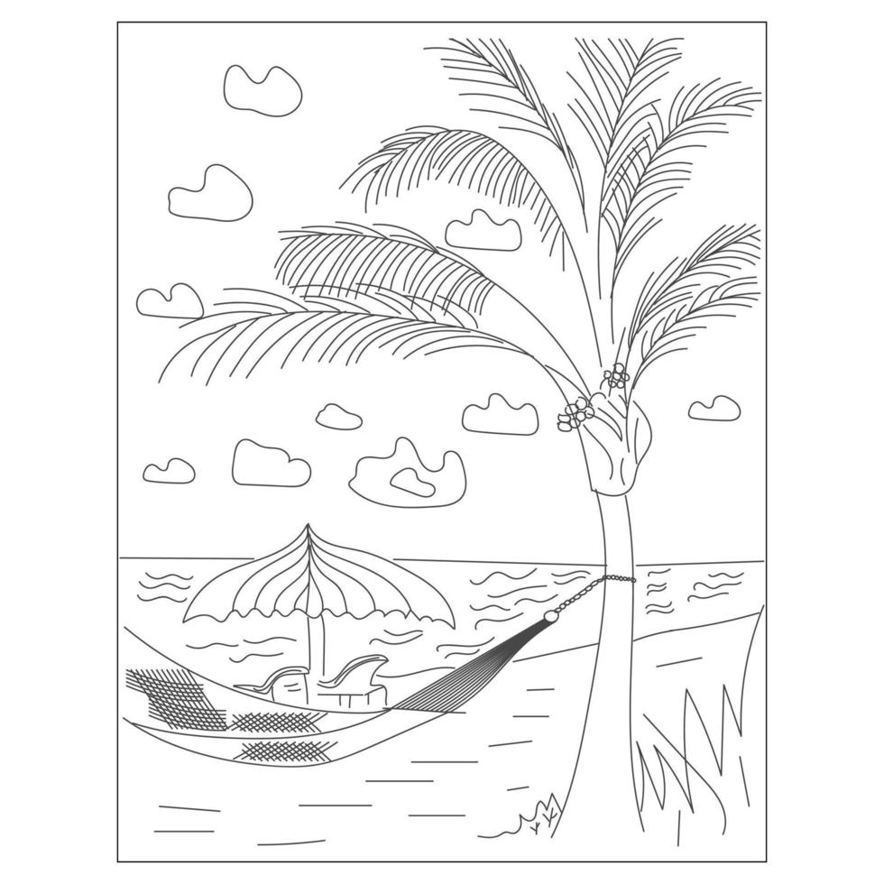 Summer Beach Coloring Pages And Symbols vector