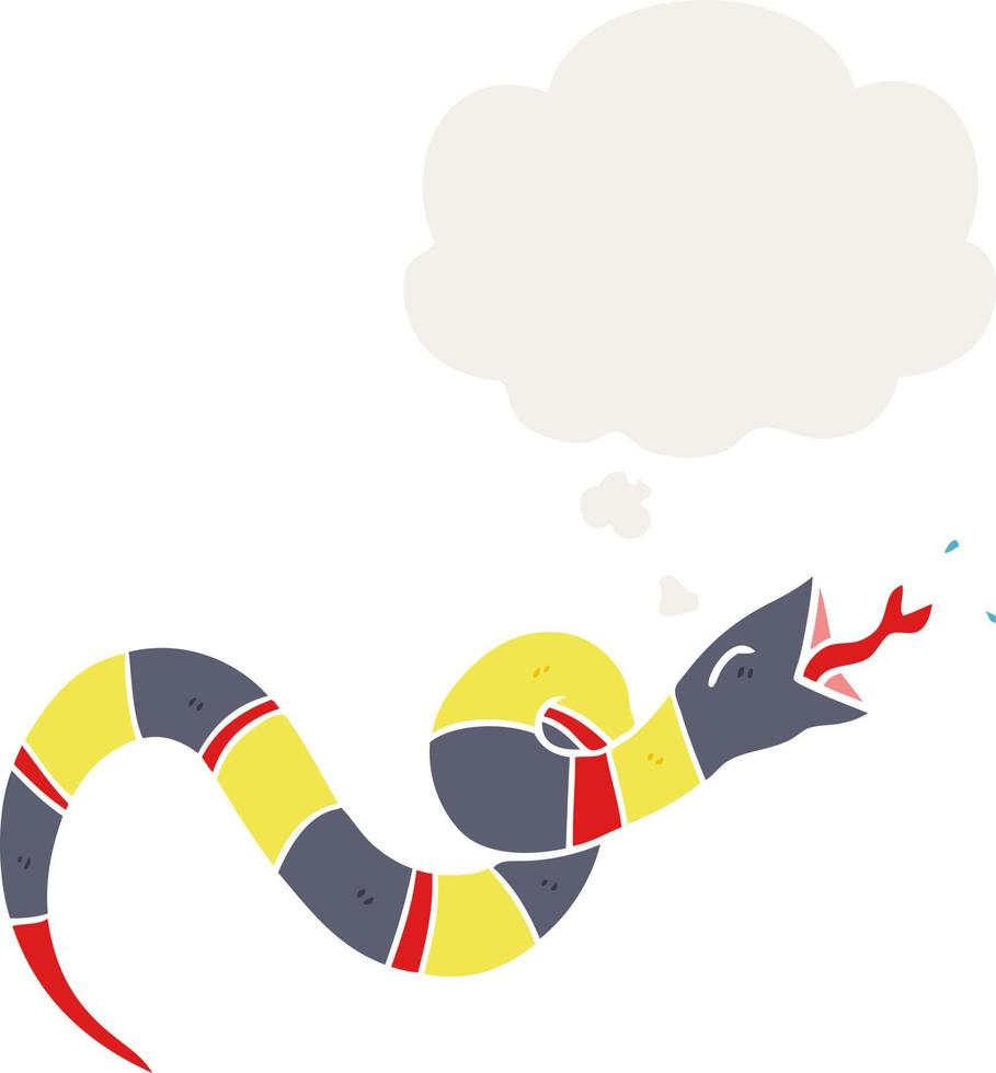 cartoon hissing snake and thought bubble in retro style vector
