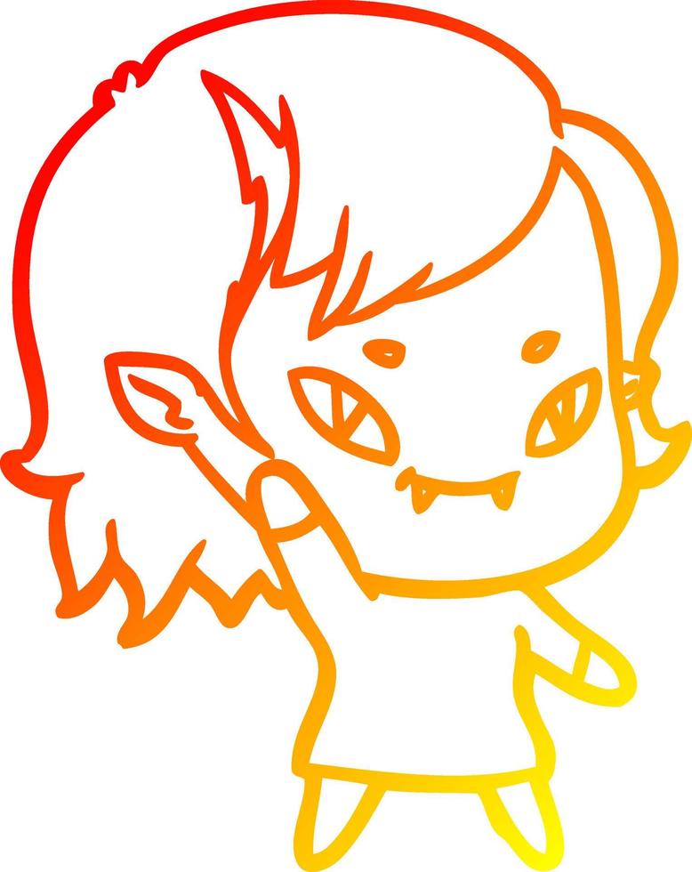 warm gradient line drawing cartoon friendly vampire girl vector